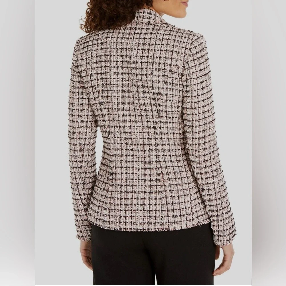 Elie Tahari Jezebel Tweed Frayed Trim Plaid Jacket Size 2 - Picture 3 of 10